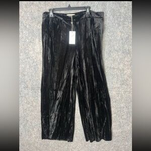C&V Chelsea & Violet Women XL‎ crushed black velvet culotte wide leg pants NWT